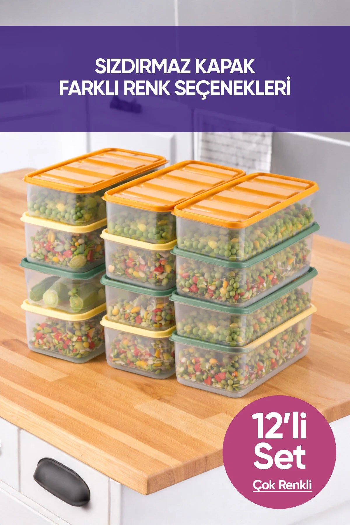 12'li 12X(1,65 Litre) Gıda Temasına Uygun Mikrodalga ve Difrize Uygun Saklama Kabı Seti
