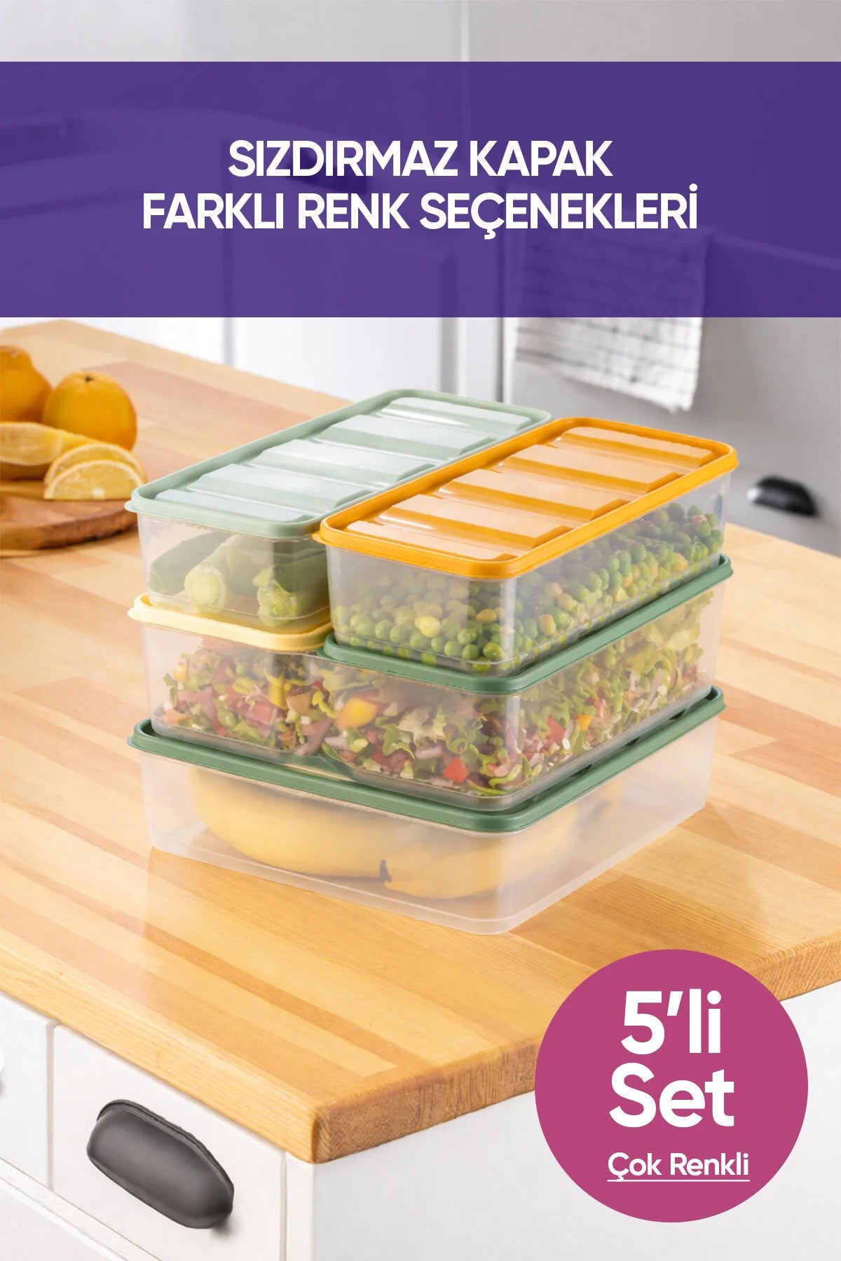 5'li 1X(3,5 Litre) 4X(1,65 Litre) Gıda Temasına Uygun Mikrodalga ve Difrize Uygun Saklama Kabı Seti