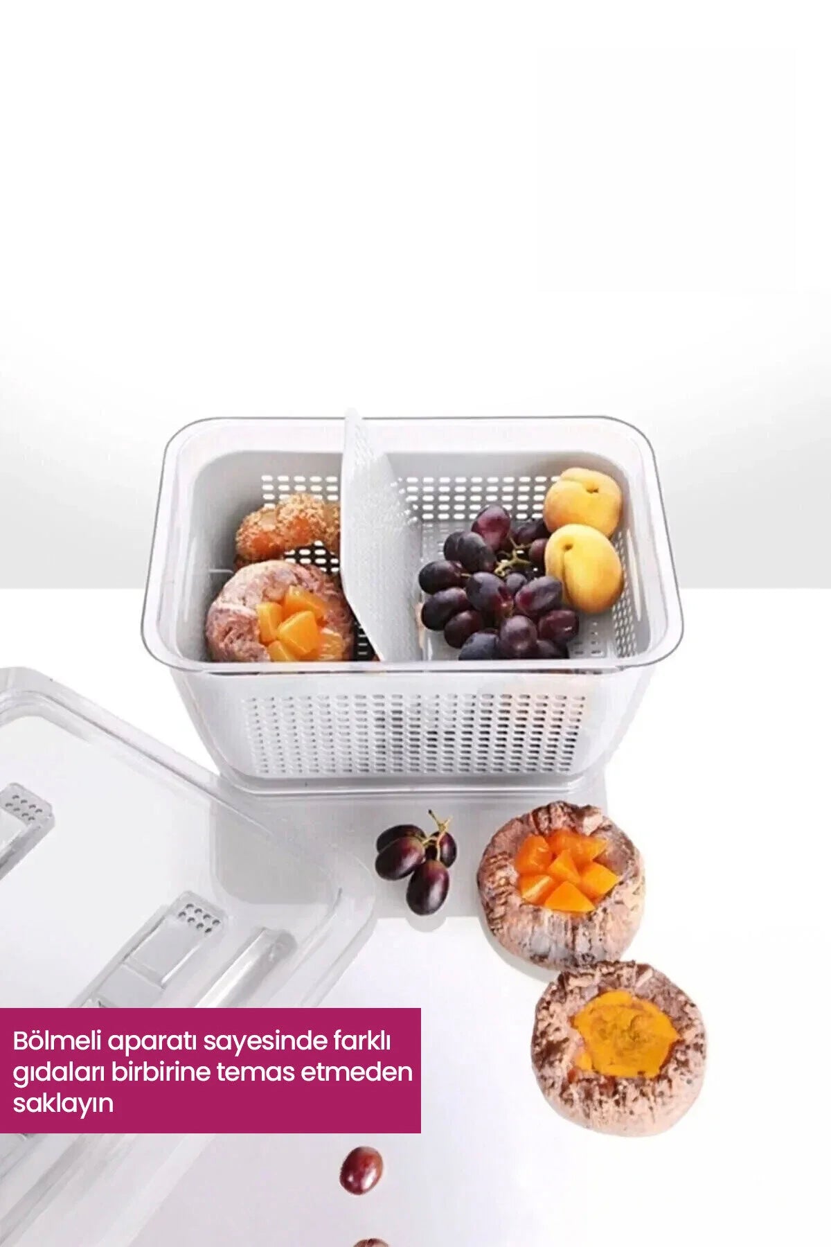 2,5 Litre Süzgeçli Bölmeli Organizer Buzdolabı Hava Geçirmez Saklama Kabı