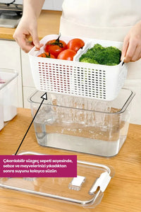 2,5 Litre Süzgeçli Bölmeli Organizer Buzdolabı Hava Geçirmez Saklama Kabı
