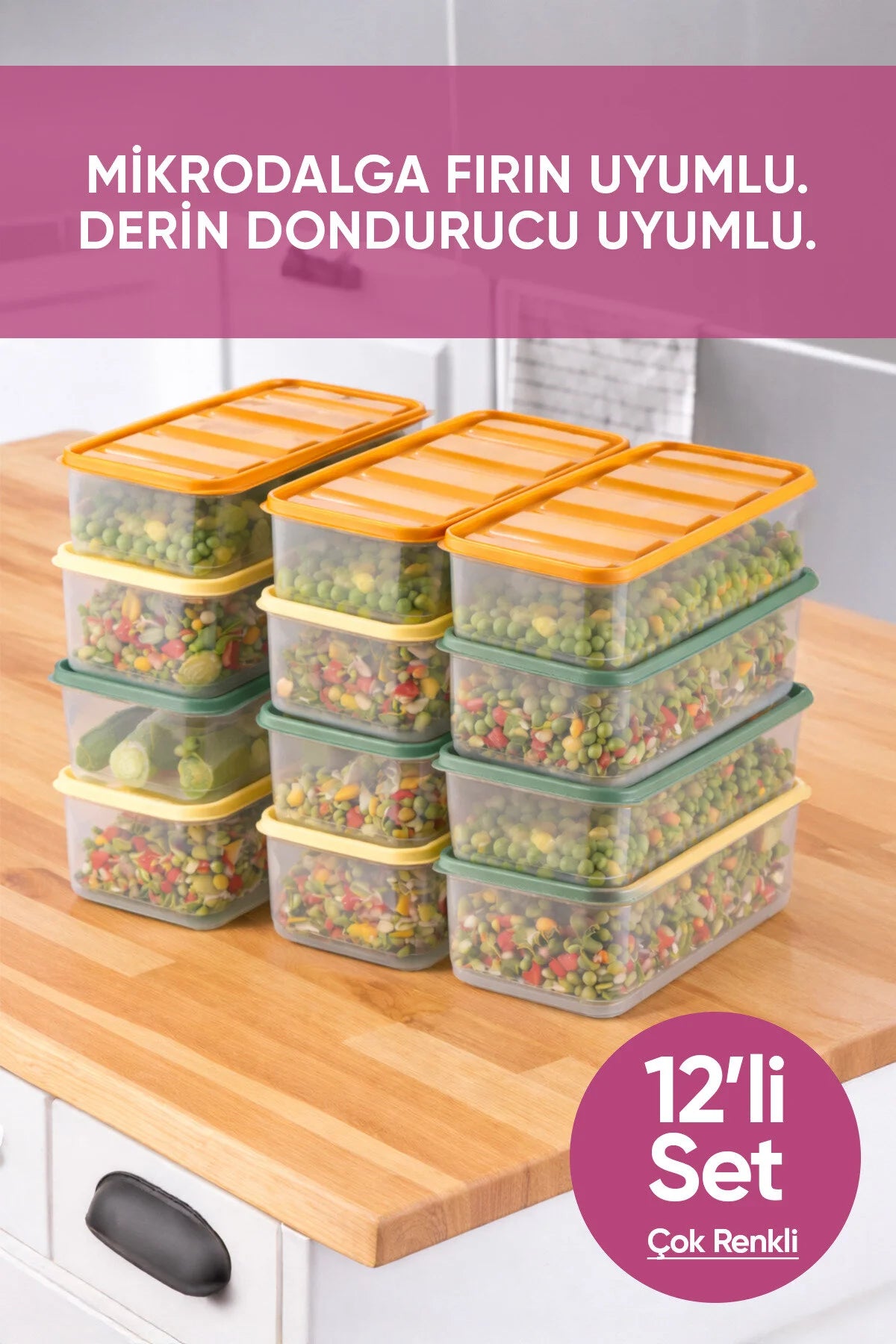 12'li 12X(1,65 Litre) Gıda Temasına Uygun Mikrodalga ve Difrize Uygun Saklama Kabı Seti