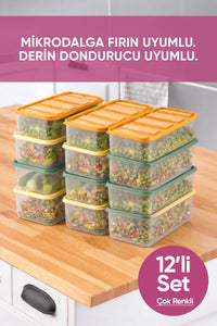 12'li 12X(1,65 Litre) Gıda Temasına Uygun Mikrodalga ve Difrize Uygun Saklama Kabı Seti
