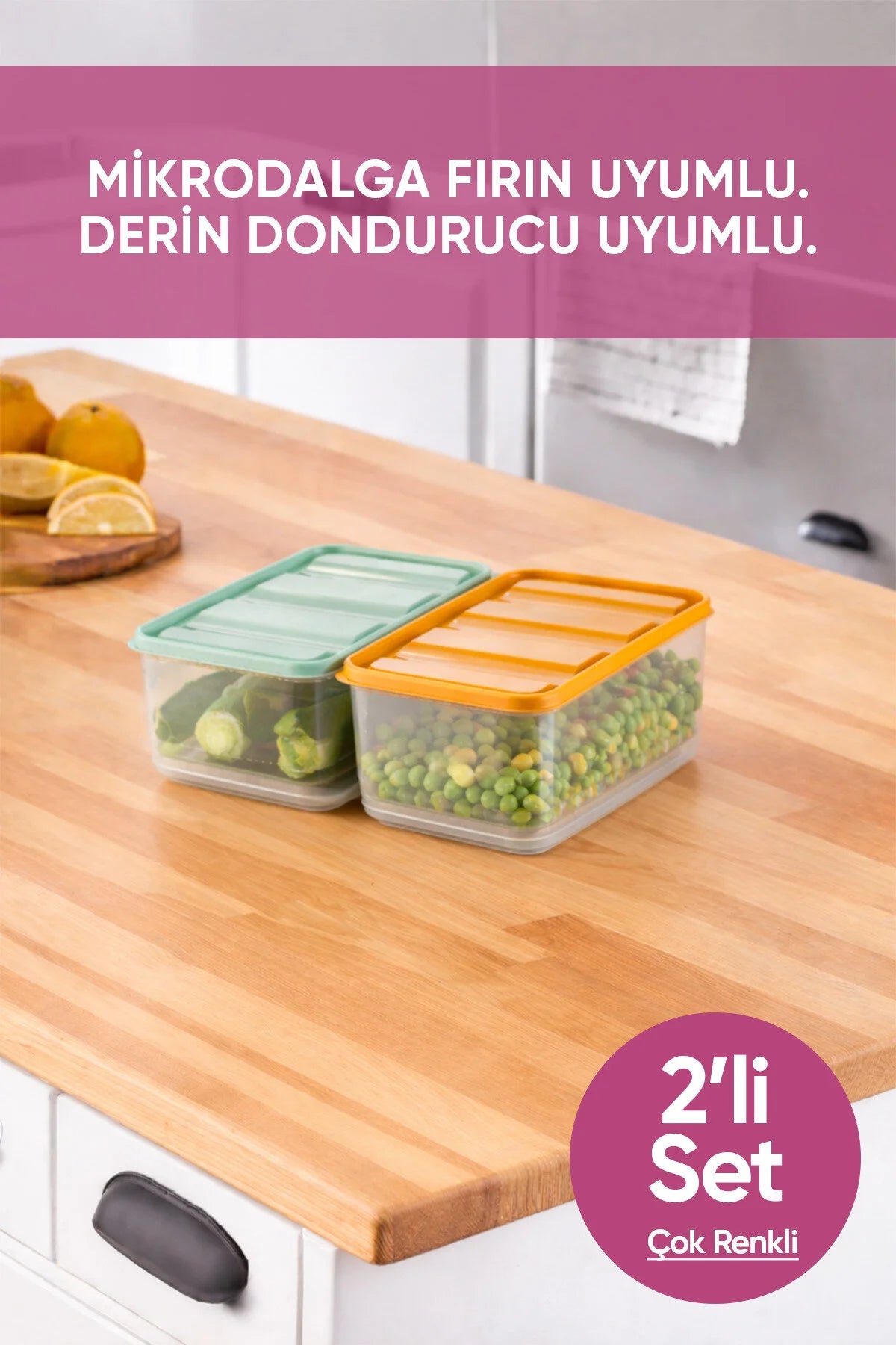 2'li 2X(1,65 Litre) Gıda Temasına Uygun Mikrodalga ve Difrize Uygun Saklama Kabı Seti