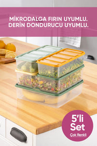 5'li 1X(3,5 Litre) 4X(1,65 Litre) Gıda Temasına Uygun Mikrodalga ve Difrize Uygun Saklama Kabı Seti