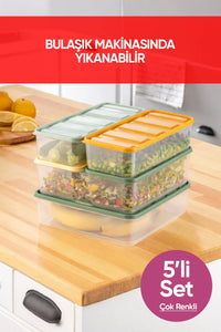 5'li 1X(3,5 Litre) 4X(1,65 Litre) Gıda Temasına Uygun Mikrodalga ve Difrize Uygun Saklama Kabı Seti