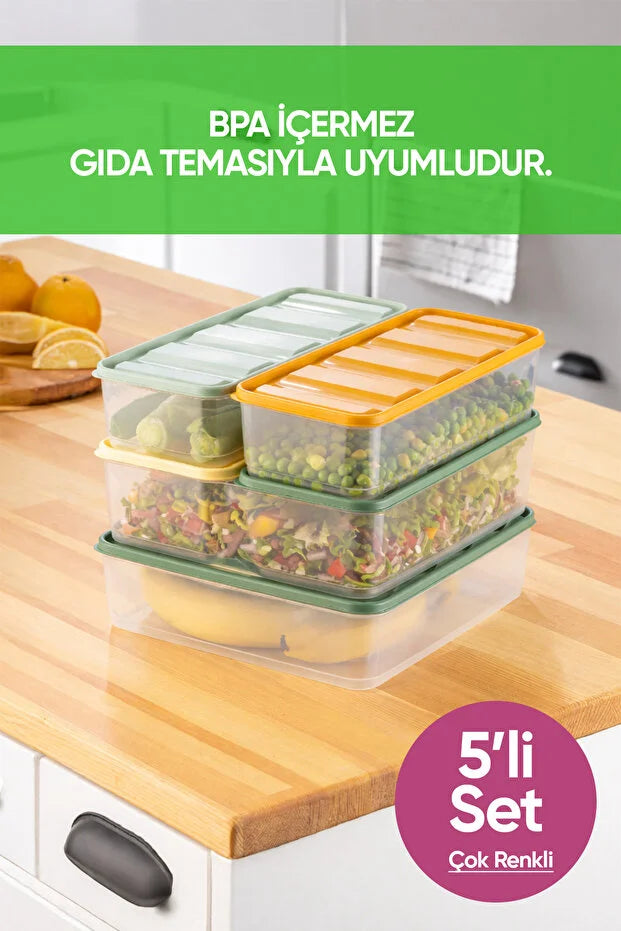 5'li 1X(3,5 Litre) 4X(1,65 Litre) Gıda Temasına Uygun Mikrodalga ve Difrize Uygun Saklama Kabı Seti