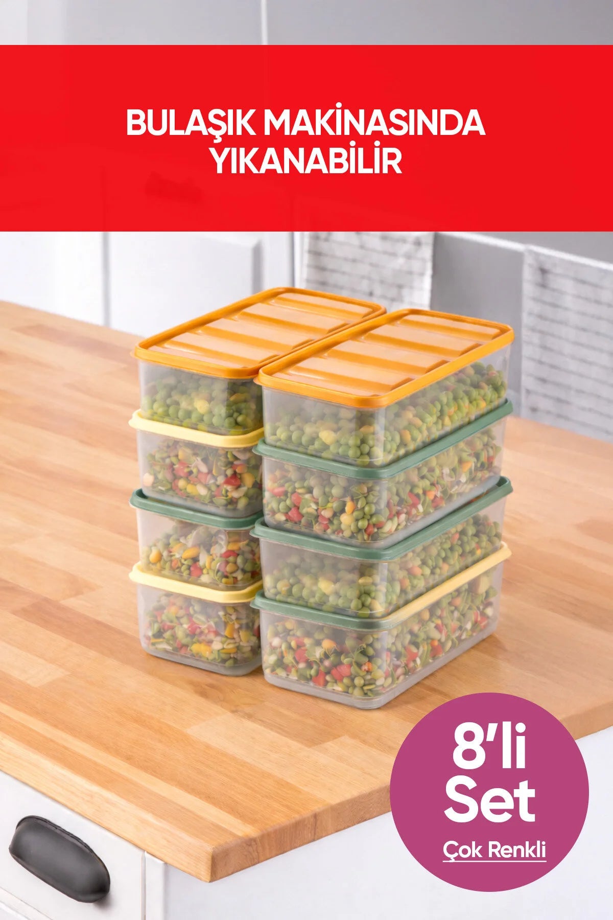 8'li 8X(1,65 Litre) Gıda Temasına Uygun Mikrodalga ve Difrize Uygun Saklama Kabı Seti