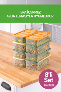 8'li 8X(1,65 Litre) Gıda Temasına Uygun Mikrodalga ve Difrize Uygun Saklama Kabı Seti